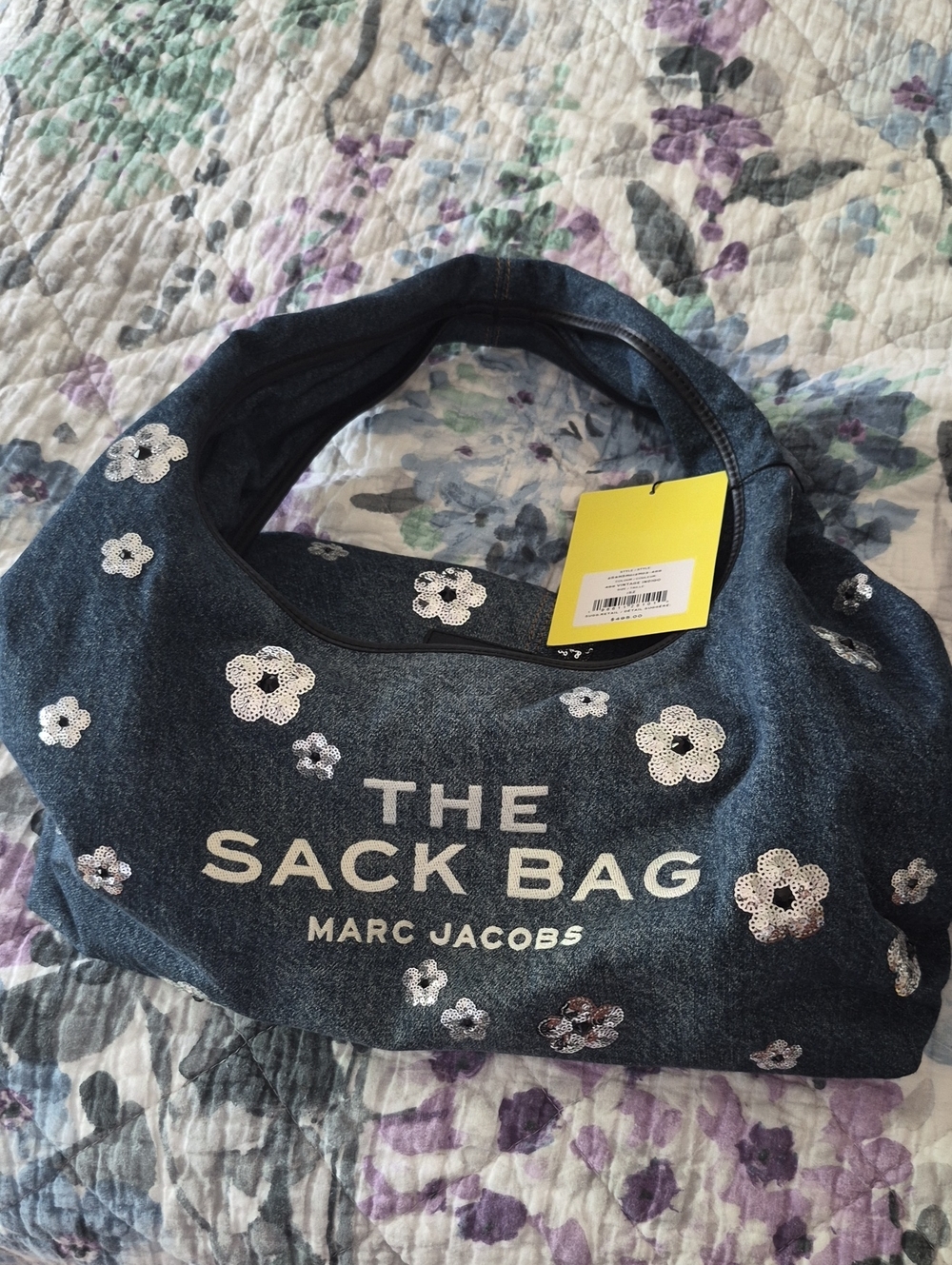 Marc Jacobs Denim Floral Sequin Hobo in Blue